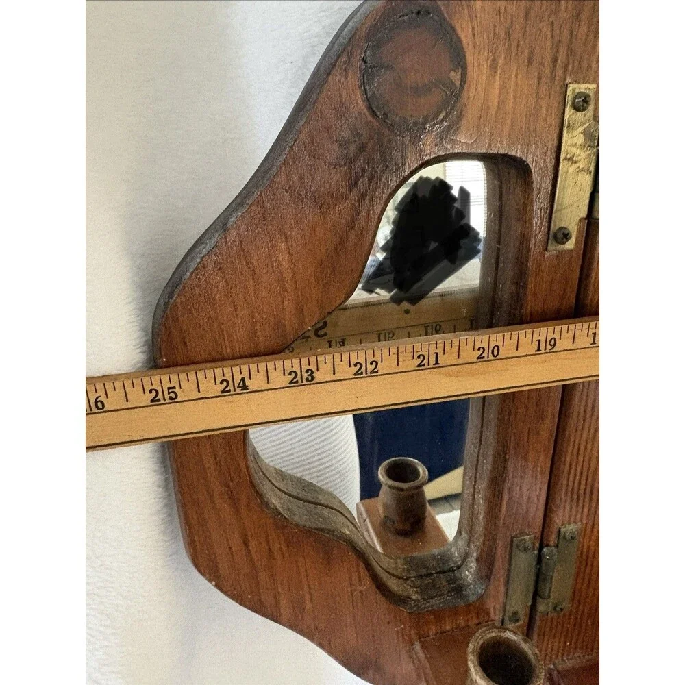 Vintage Wood Hanging Decorative Mirror, Shelf, & Candle/Votive Holder